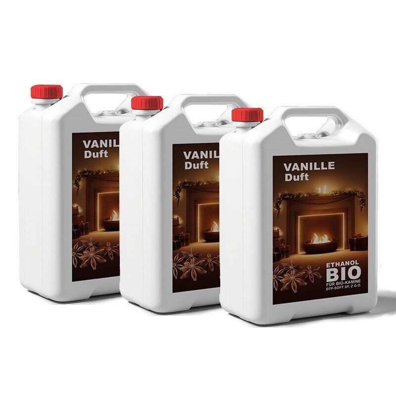 15 Liter Bioethanol VANILLEDUFT Premium 100% für Bio Alkohol für Kamin 3x 5L