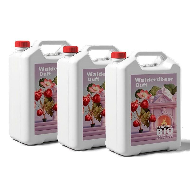 15 Liter Bioethanol WALDERDBEEREDUFT Premium 100% für Bio Alkohol für Kamin 3x5L