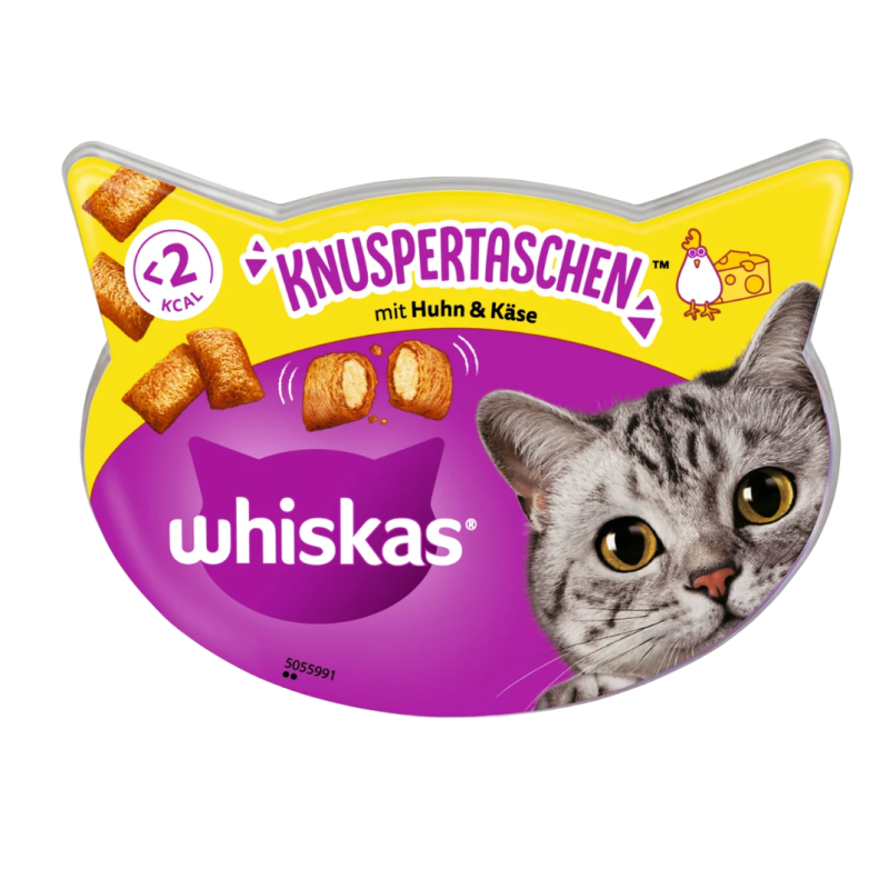 Whiskas Temptations Knuspertaschen Snacks Huhn & Käse 60g Leckereien Kroketten