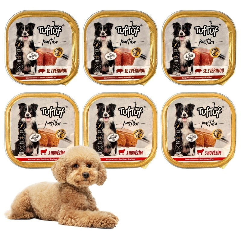 6x 300g Pastete MIX Hundefutter Rind und Wild Nassfutter Aluschale Wildfleisch