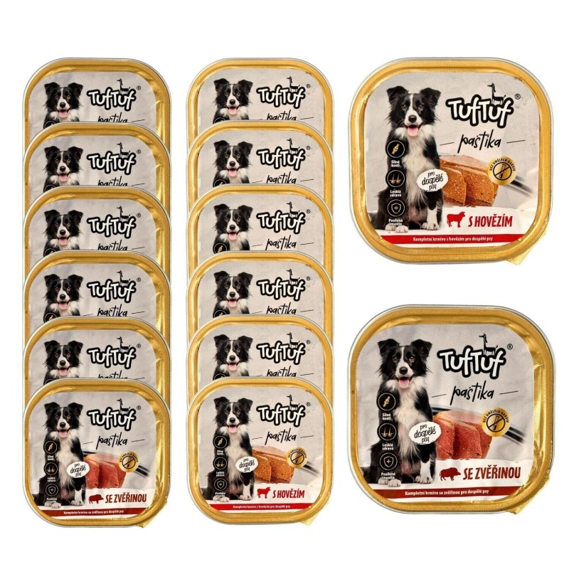 12x 300g Pastete MIX Hundefutter Rind und Wild Nassfutter Aluschale Wildfleisch