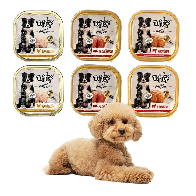 6x 300g Pastete MIX Hundefutter Rind Huhn Wild Nassfutter Aluschale