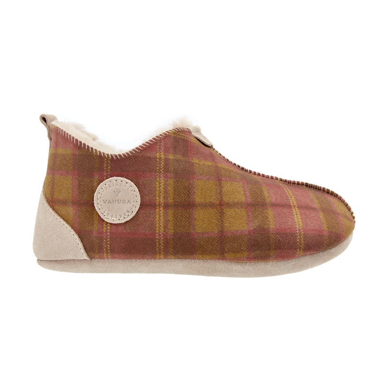 PERFECT GIFT Vanuba Oxford Tartan Hausschuhe Wildleder Fell Rot 36-42