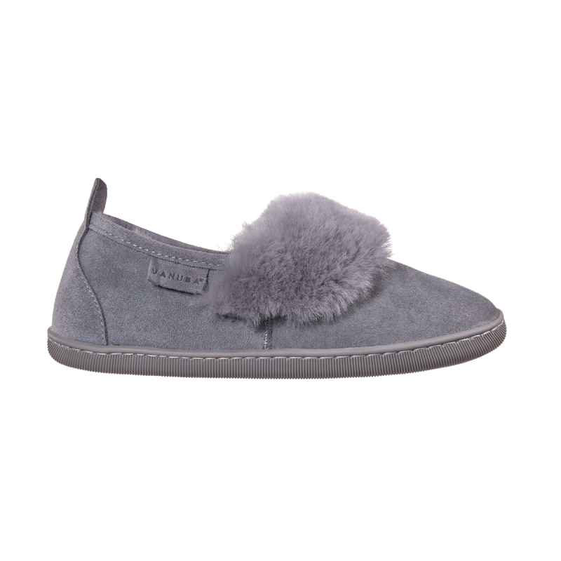 PERFECT GIFT Vanuba Cormo Premium Hausschuhe Grau Wildleder Fell 36-41