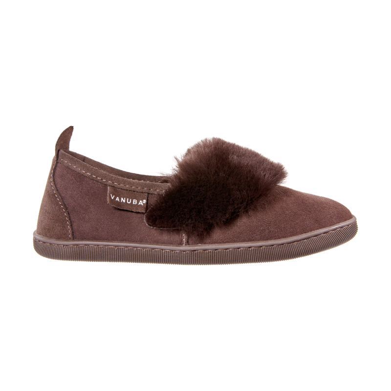 PERFECT GIFT Vanuba Cormo Premium Hausschuhe Braun Wildleder Fell 36-41