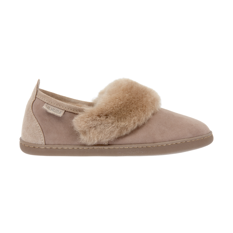 PERFECT GIFT Vanuba Cormo Premium Hausschuhe Beige Wildleder Fell 36-41