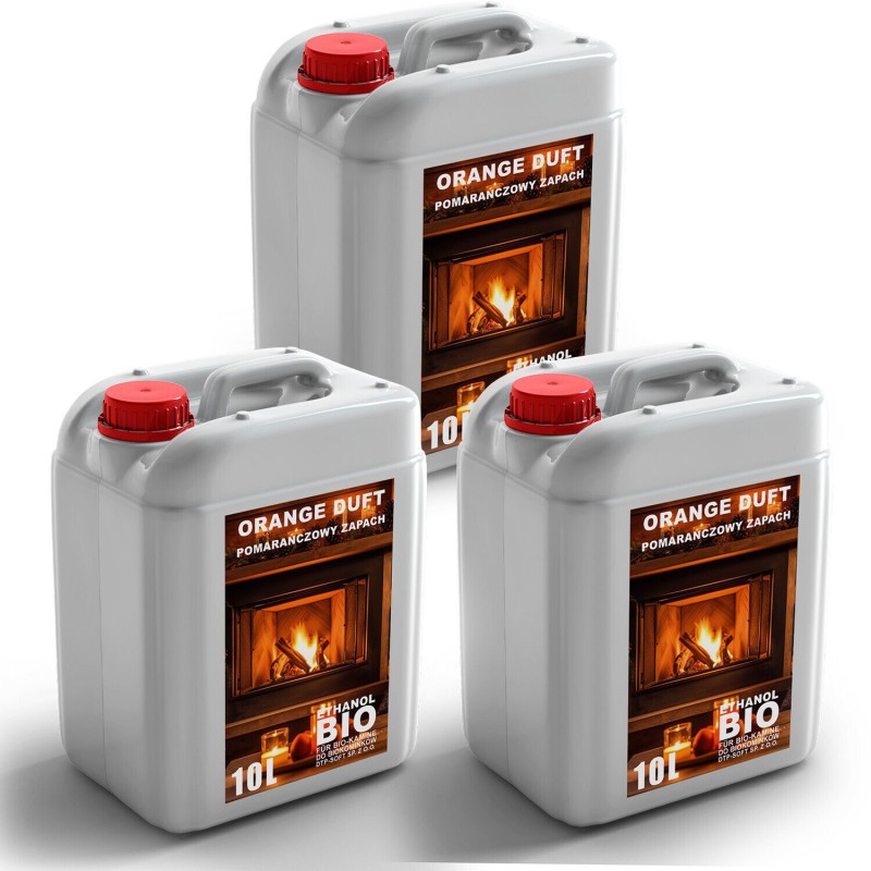 30L Bioethanol Premium 100% für Bio Alkohol für Kamin ORANGENDUFT 3x 10L